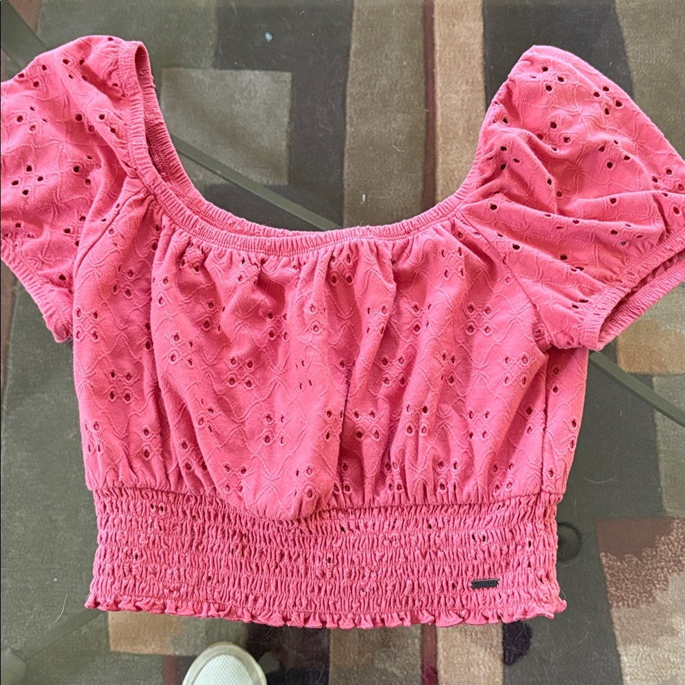 Hollister - Pink Eyelet Smocked Crop Top - size small